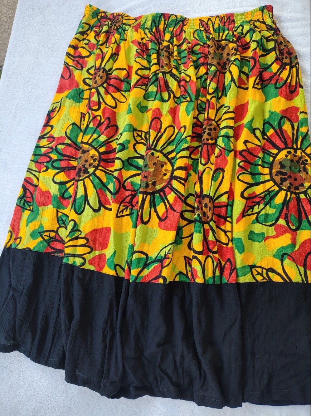 WE BE BOP Yellow Floral A-Line Skirt with Black Hem
